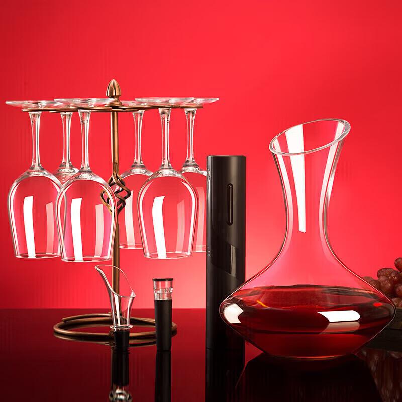QINGPINGGUO Wine Glass Set Gift Box, 350ml Six Glasses + Decanter + Bottle Opener + Cup Holder, Stemware, Housewarming Gift