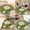 White Roses Green Leaves Pattern Round Shape Floor Mats Kitchen Hallway Runner Rug Bedroom Living Room Soft Carpet Non-slip Area Rug