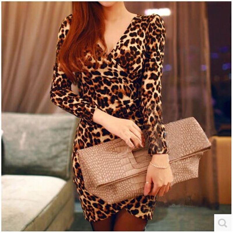 

Korean Style plus Size Waist Trimming Hip Leopard Print Dress Picture leopard print skirt XL
