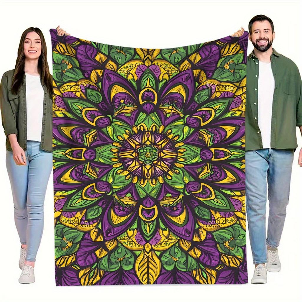 1pc Vibrant Abstract Floral Pattern Throw Blanket - Soft Flannel All-Season Warmth, Mixed Colors, Contemporary Geometric Design