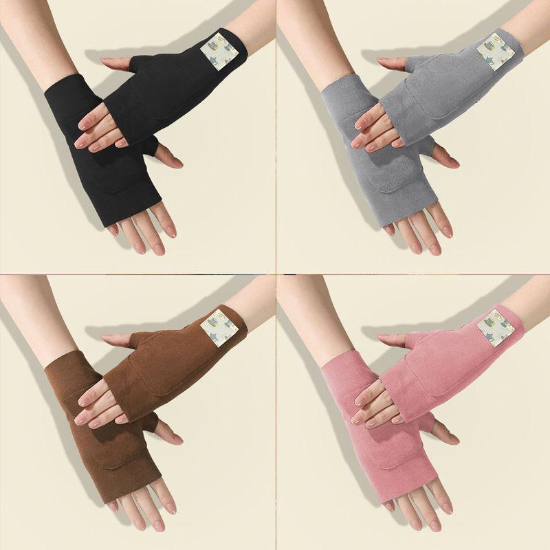1Pair Autumn Winter Warm Soft Velvet Half Finger Gloves For Women Soft Skin Suitable For Daily Office Writing Wrist Protection