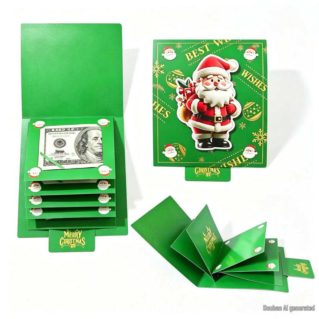 2026 Santa Claus Christmas Money Box with 10 Card Slots - US Dollar Red Envelope Surprise Party Gift