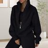 Women 2 Piece Outfits Stand Collar Half Zip Sweatshirts Wide Leg Sweatpant Tracksuit Oversized Sweatsuit Lounge Set