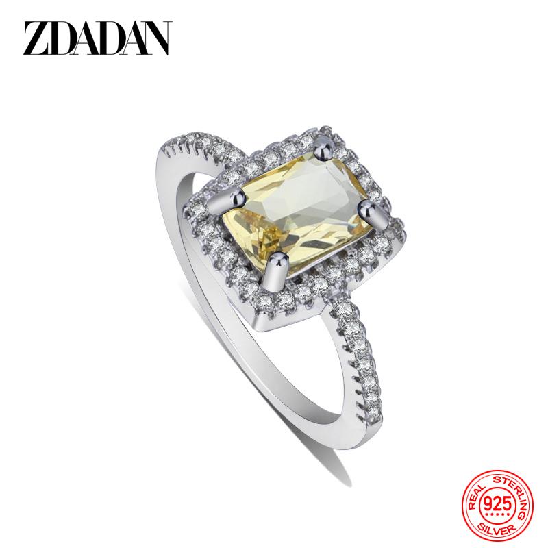 925 Sterling Silber Quadratische Inlay Kristallringe für Damen Charme Schmuck Party Geschenk