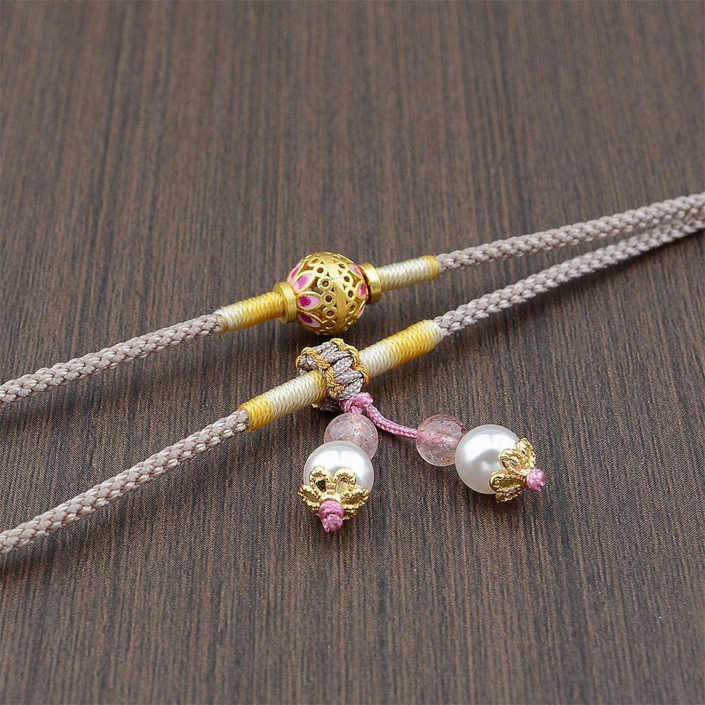 Premium Hand-woven Necklace: Gold Amber, Crystal, and Jade Pendant Cord