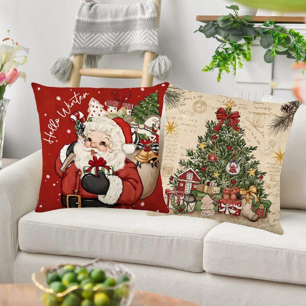 2Pcs Soft Dacron Throw Pillow Case 45x45cm Snowman Pillow Shell Santa Claus Sofa Pillowcase  Bedroom