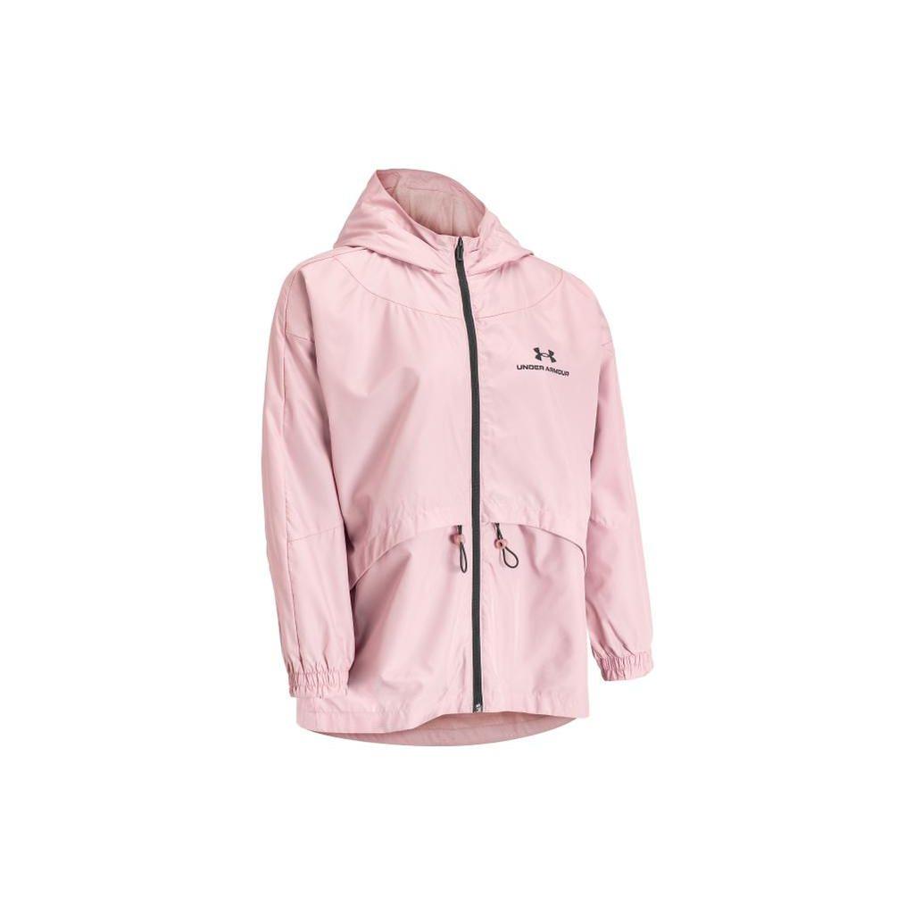 Under Armour Rush Series Printed Logo Zip-Up Hooded Sports Jacket Women jackets Pink 1369848-676