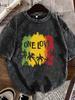 Vibrant One Love Palm Tree Graphic T Shirt Retro Washed T Shirt Casual Loose Streetwear Daily Wear Durable Casual T Shirt