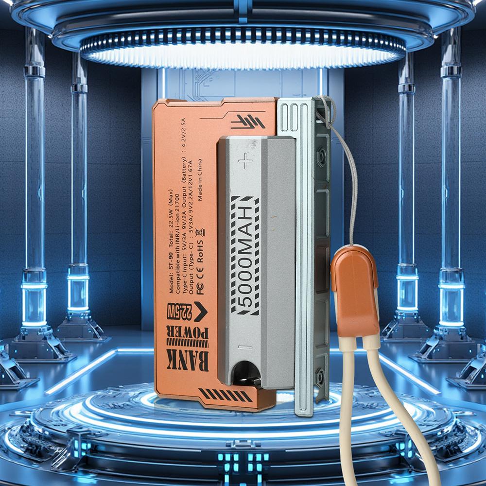 Type-C 1*21700 Mobile Power Supply Shell 22.5w Fast Charging With Built-In Hanging Rope Charging Cable DIY Battery Box