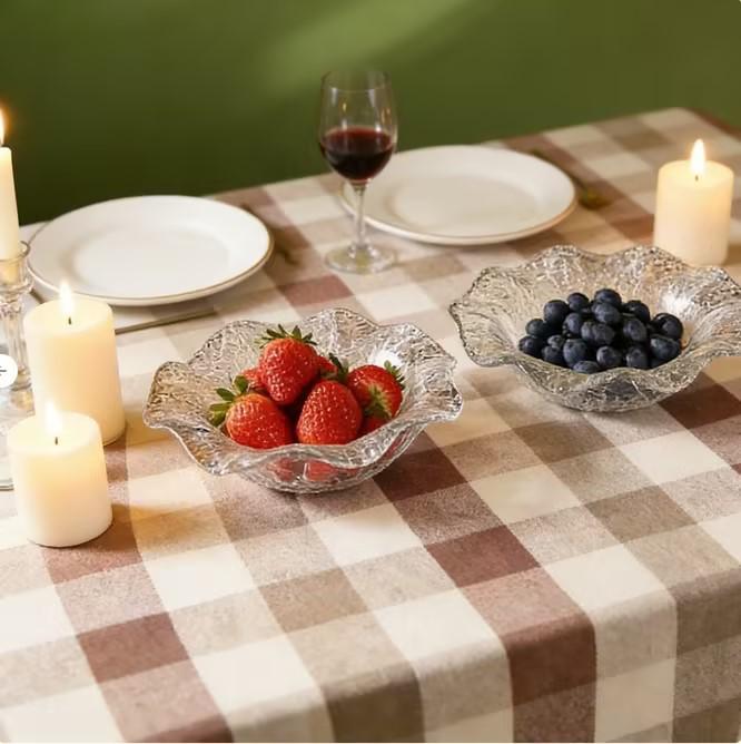 Luxuriöses Europäisches Glas Obstschalen-Set: Unregelmäßiges Spitzendesign für Zuhause & Kaffeetisch