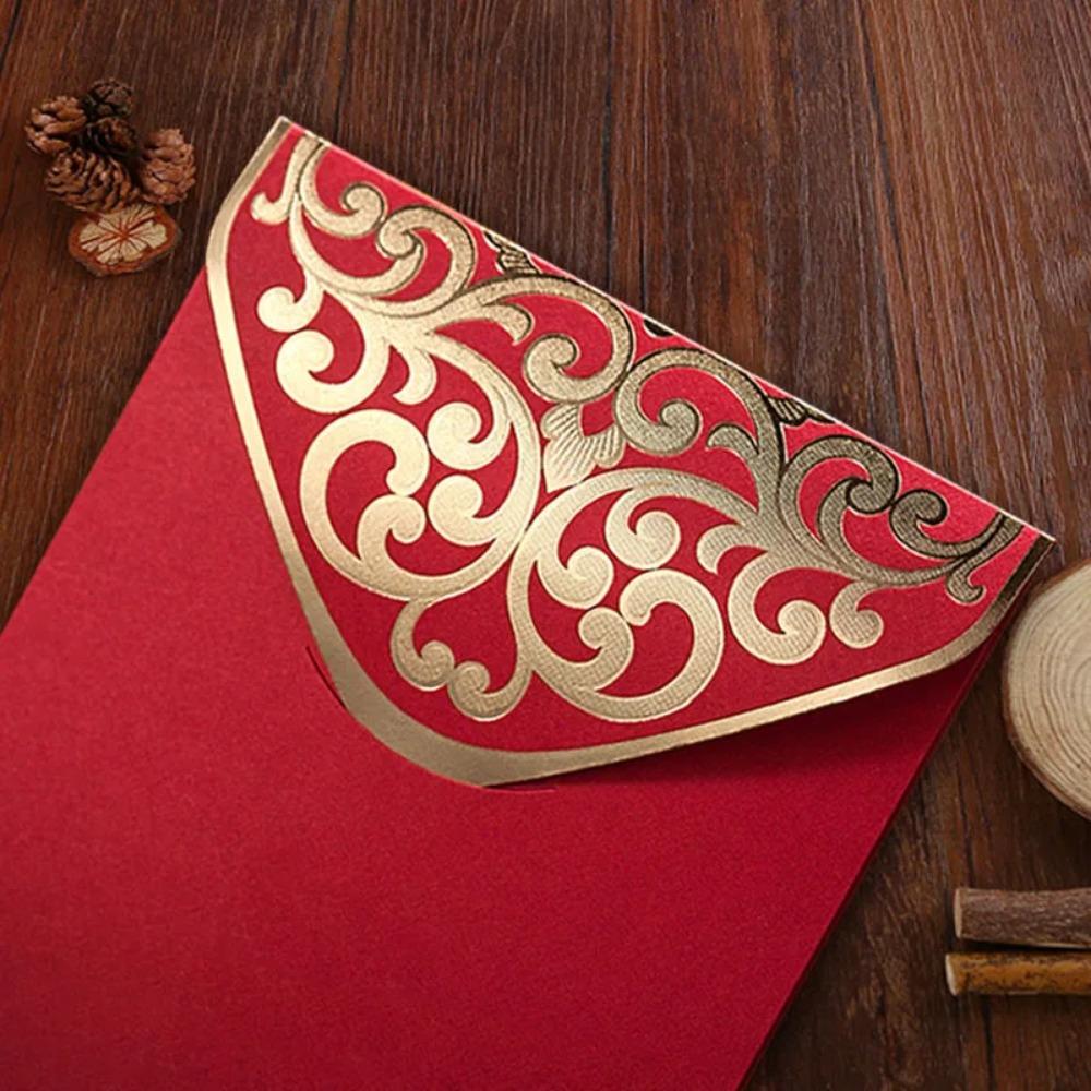 10pcs Simple Style Gold Printing Red Pocket Paper Lucky Money Bag Chinese Red Envelopes  Wedding
