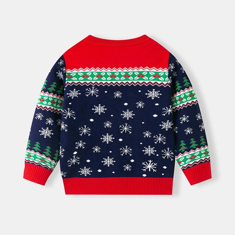 2-7 Years Kids Christmas Style Printed Sweater Round Neck Knitted Sweatshirt