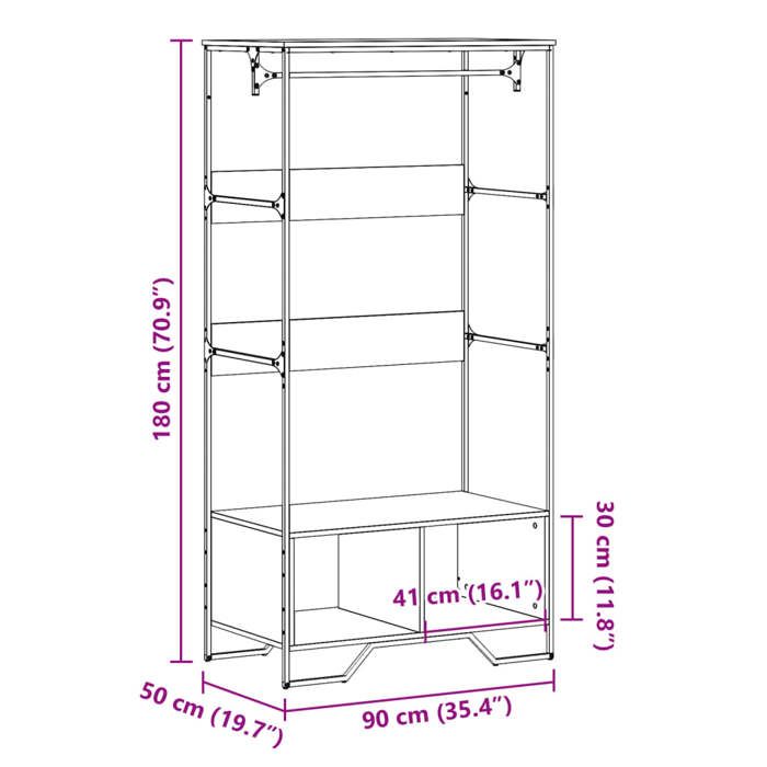 VidaXL Armoire chêne marron 90x50x180 cm bois d'ingénierie, armoire de rangement, organisateur de garde-robe, armoire, 848673