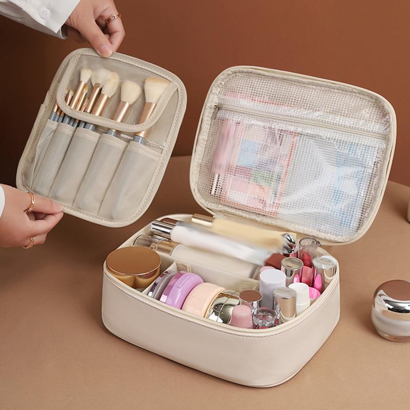 3 In 1 Pu Makeup Storage Bag Portable Large Capacity Multipurpose Washing Cosmetic Bag Freely Split Cosmetic Organizer Bag