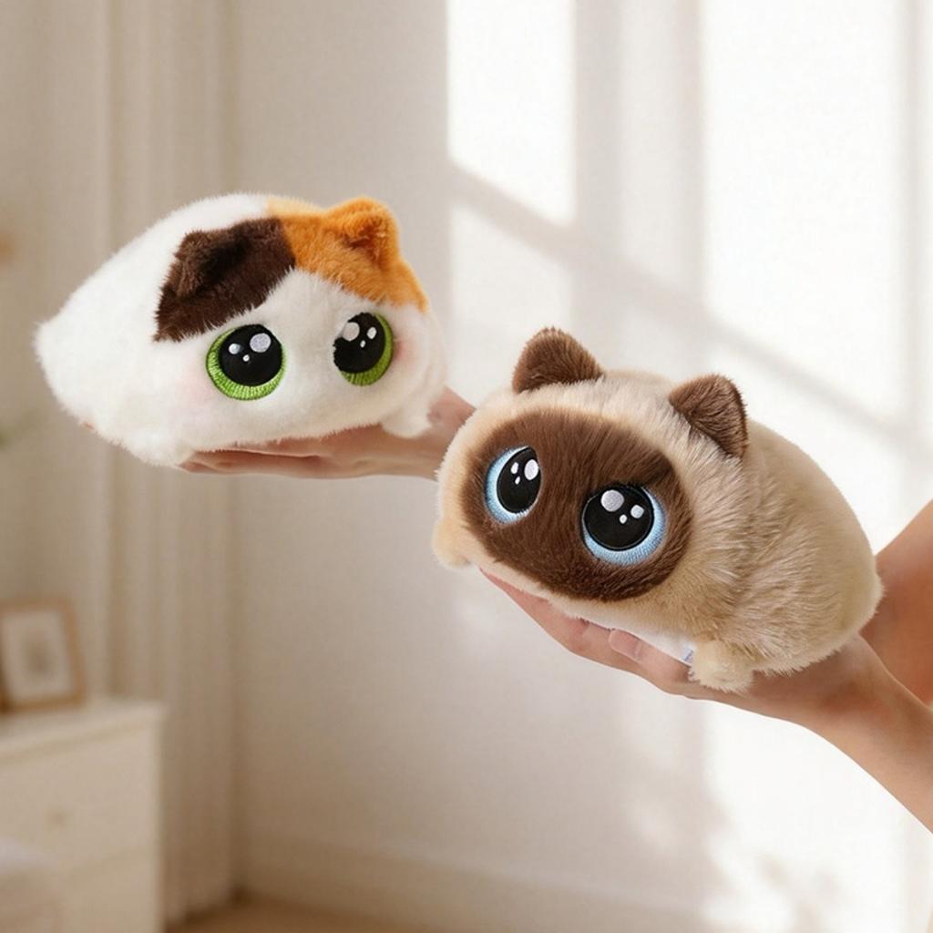 Cute Chubby Lying Cat Plush Toy Calico Siamese Black Stuffed Kitty Plushies For Boys Girls Birthday Xmas Gift Desk Companion