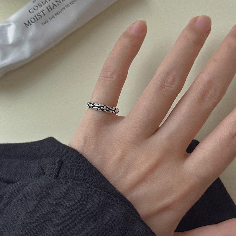 Black Cross High-End Little Finger Ring for Women - Niche Design Thai Silver, Aged Retro Style Adjustable Size