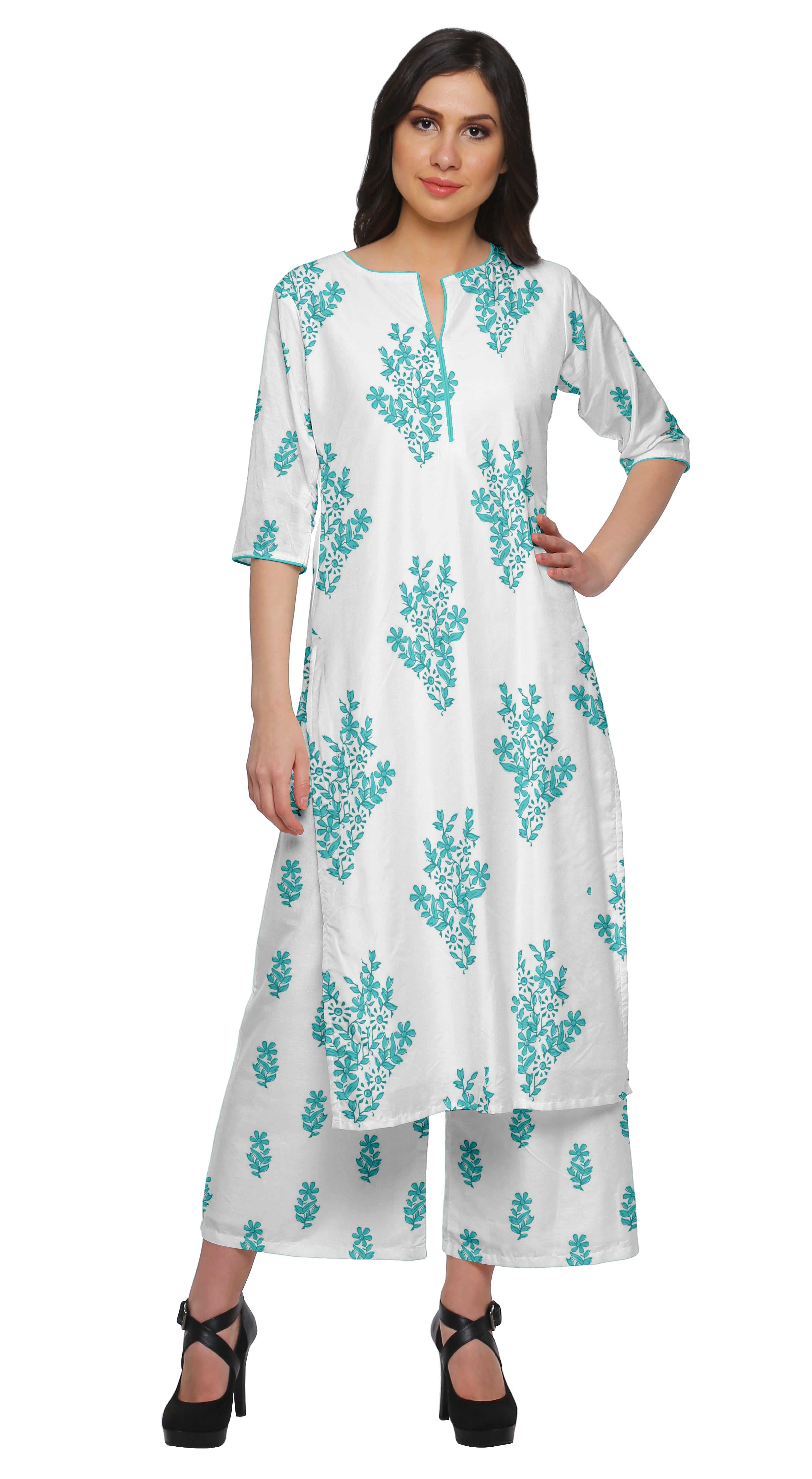 

Moomaya Palazzo Set Women Printed Chanderi Ethnic Set Casual Clothing XS синій