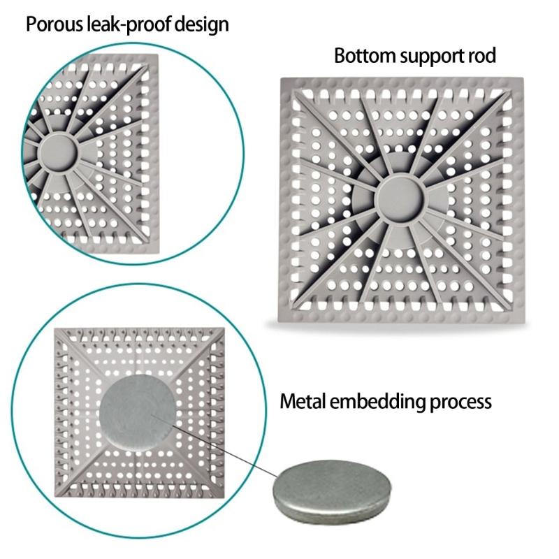 Quadratische Form Silikon Bodenablaufabdeckung Sieb Spülbecken-Sieb Haarfänger Abwasserkanal-Auslass Ablauf-Filter Einfach zu bedienen