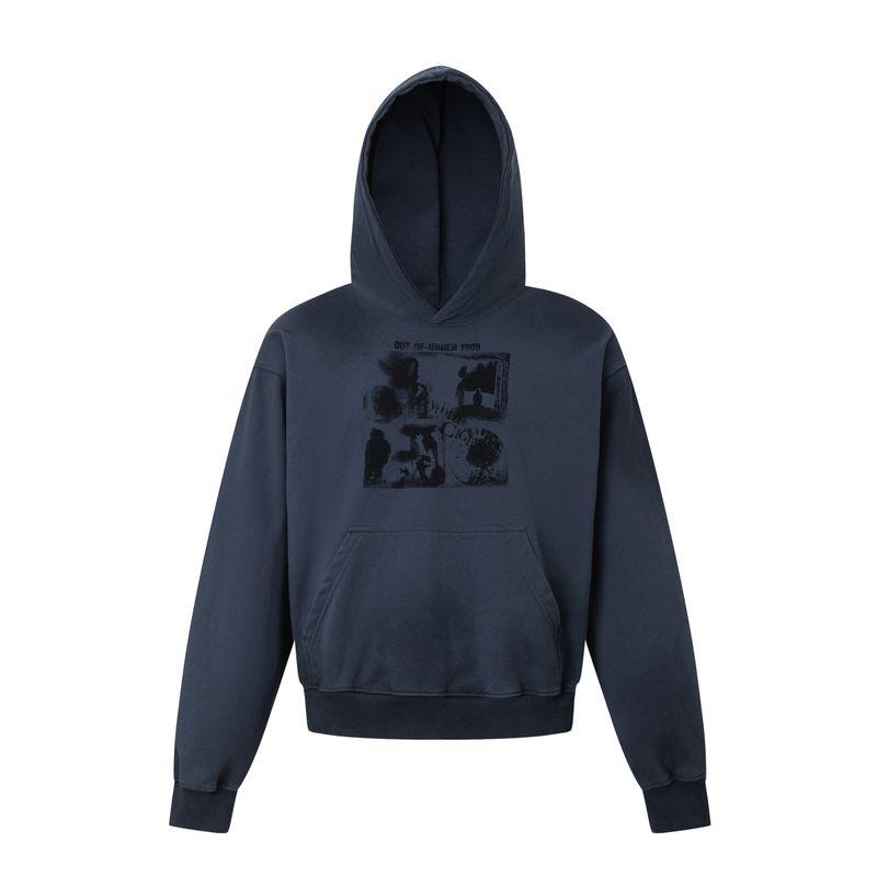 

Madwitch American Retro Distressed Short Hooded Sweatshirt for Men and Women, Loose and Cool Cardigan Jacket for Couples Blue(380 g) XL