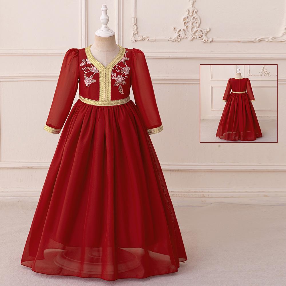 Middle East Cross-Border Pleated Evening Dress for Little Girls - Hot Stamped Princess Party Robe