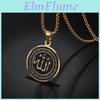Collier Acier Inoxydable Hommes Allah Pour Acier Couleur Or Pendentif Rond Collier Bijoux Islamiques Amulette Cadeaux Musulmans