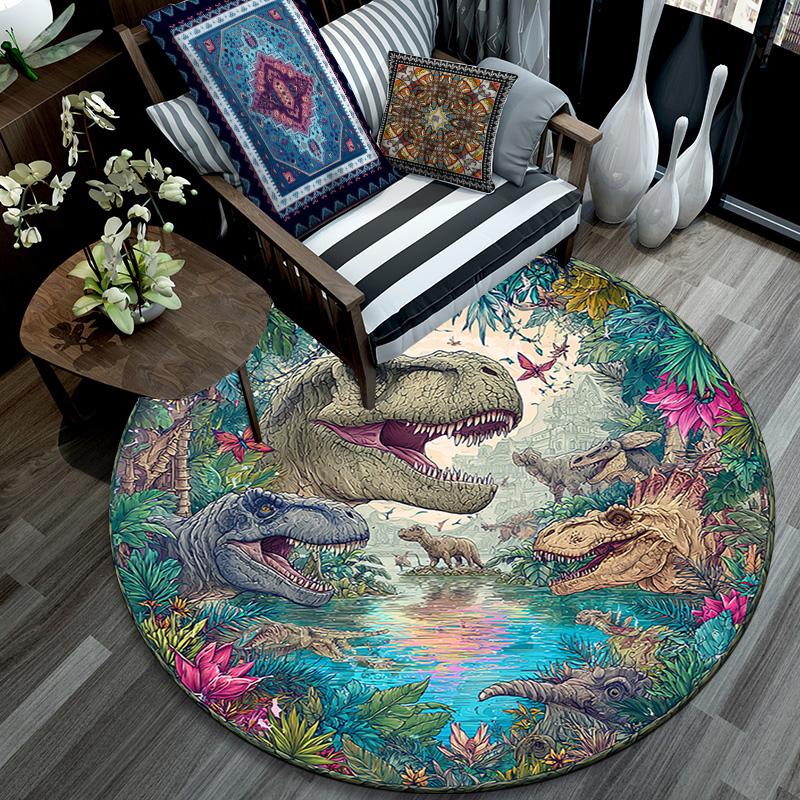 Dinosaur Round Area Rug,Carpet Rug for Living Room Bedroom Sofa Playroom Decor,Non-slip Floor Mat
