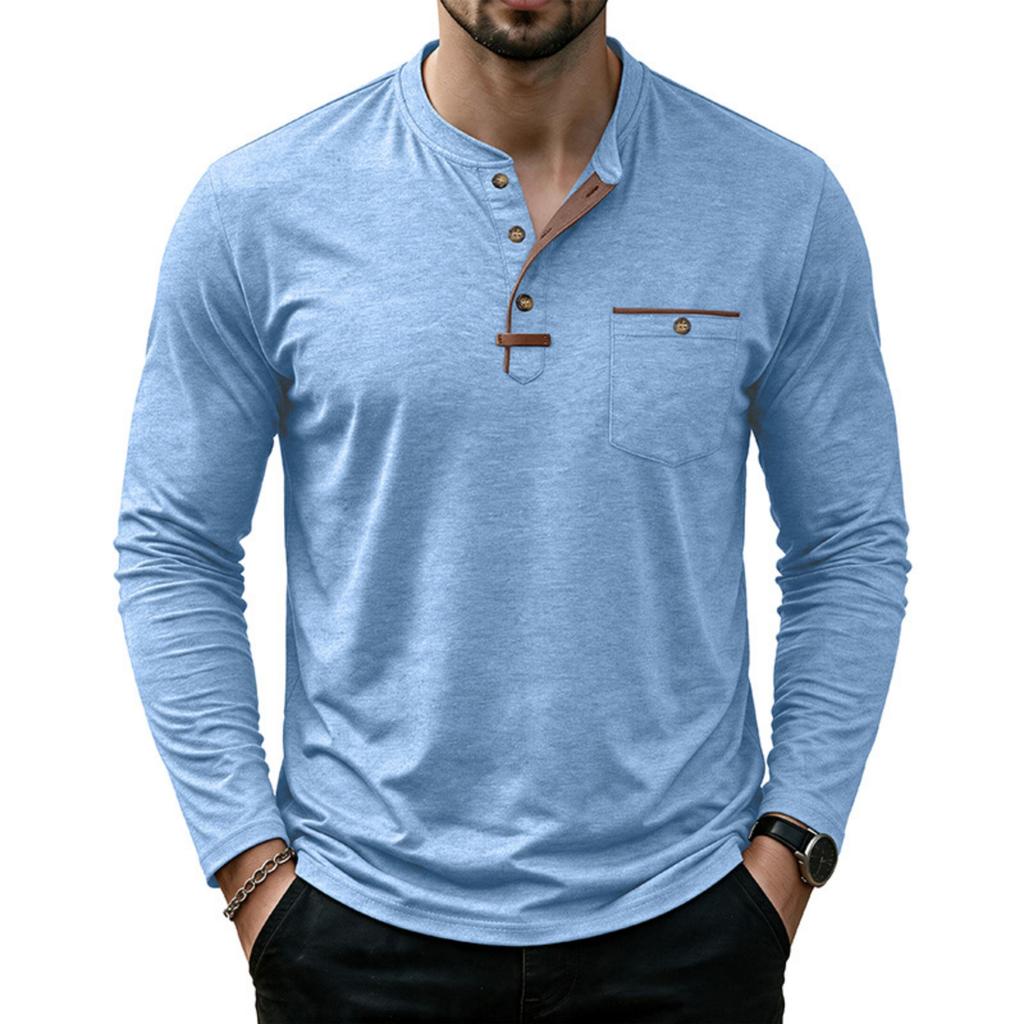 Men's Color Block Long Sleeve Shirt, Casual Base Layer Top for Everyday Wear