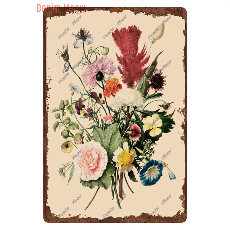 Funny Plants Metal Tin Sign Vintage English Flowers Retro Fruits Butterflys Animals Wall Poster Home Plates WY