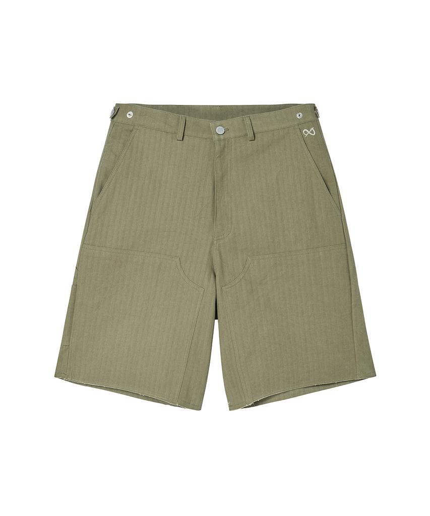 BEYOND CLOSET [Collection Line] Herringbone Texture Cutting Detail Carpenter Pants Khaki