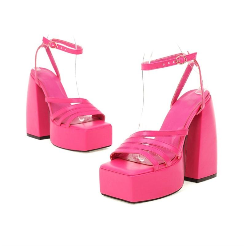 KNCOKAR 2025 new spring and autumn simple thick-soled high-heeled solid color fashion sandals 34-43 large size