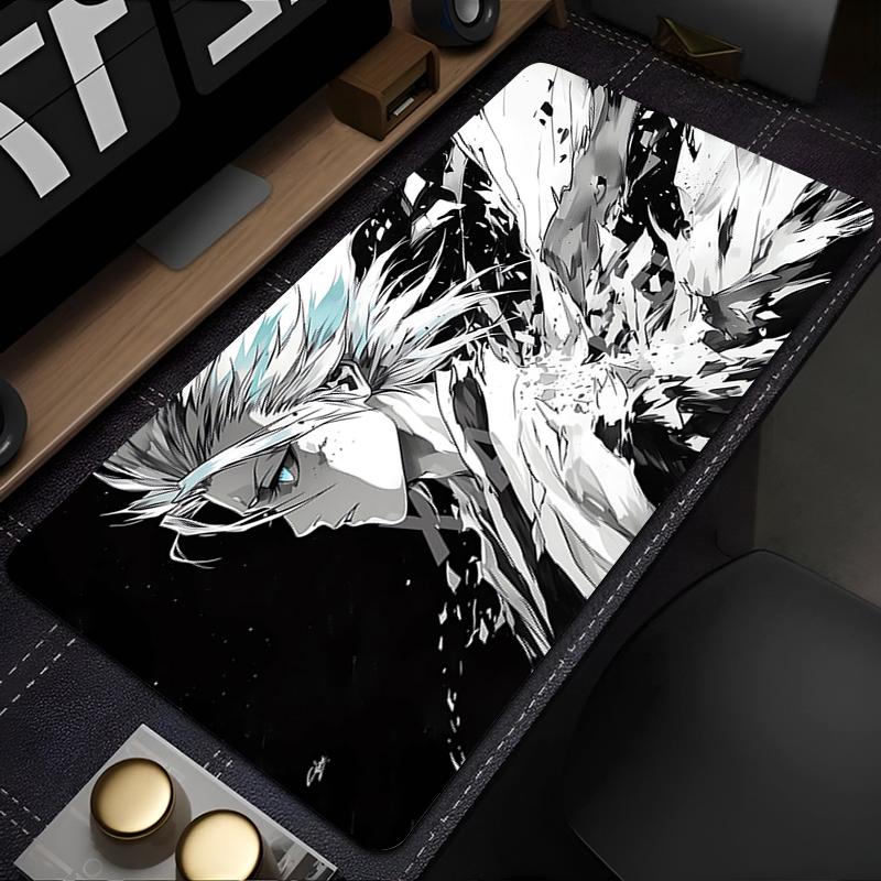 Gaming Mouse Pad Large Desk Mat Antislip Stitched Edges Black White Anime Print Keyboard Pad for Gamer Home Office