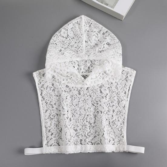Women Fake Collar Hooded Sleeveless See-through Embroidery Lace Flower Fake Hoodie Hat Sweatshirt Accessory