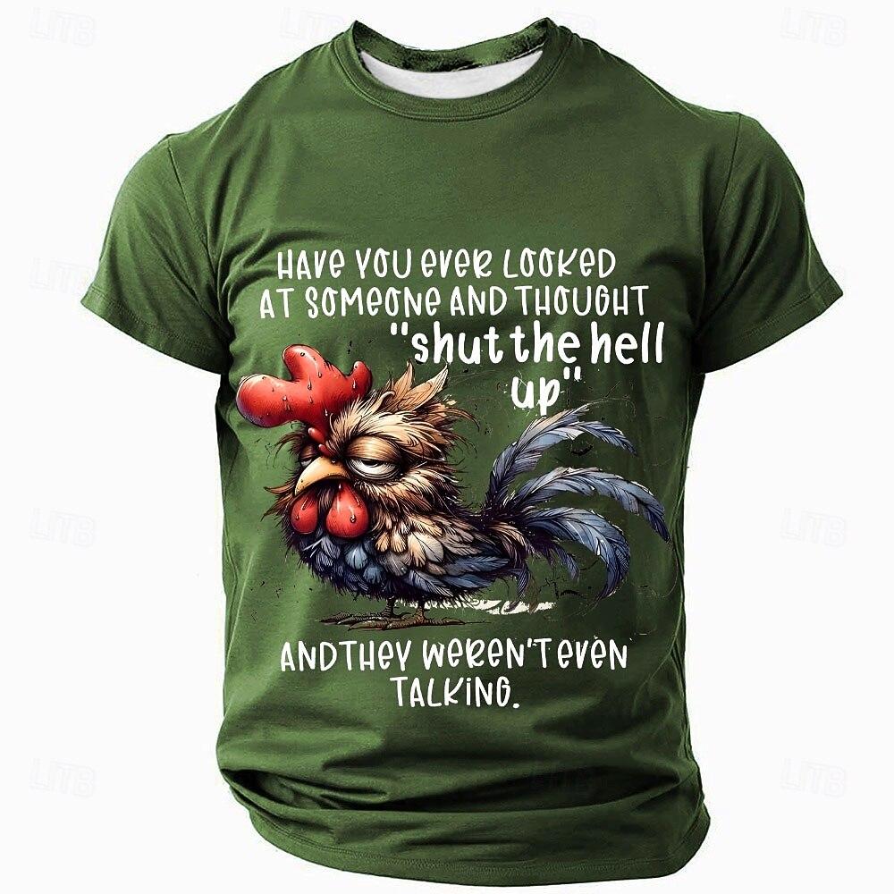 Funny Rooster Pattern Men's T-Shirts Fashion Letter Print Tees Casual O-neck Loose Short Sleeve Tops Street Hip Hop y2k Clothes