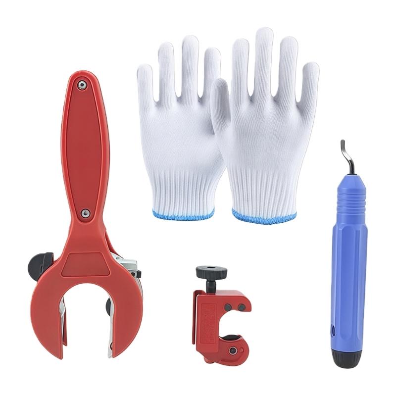 

Precisions Copper Pipe Ratchet Cutters for Thin Wall Tubes Includes Deburring Tool and Safety Gloves (5/16 to 1-1/8 ) красный