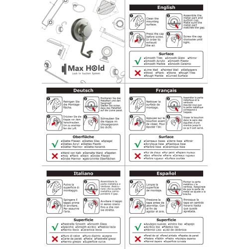 MaxHold Kitchen Tool Hooks, Towel Rack, Stainless Steel, Super Strong Suction Cups, 7 Movable Hooks, Bathroom & Kitchen Storagec