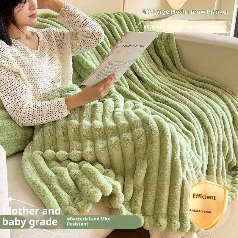 Light Luxury Solid Color Multifunctional Rabbit Velvet Blanket Winter Thick Warm Flannel Used for Bedroom Living Room Blanket