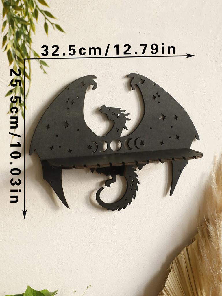 Gothic Black Dragon Wooden Floating Wall Shelf Crystal Shelf Moon Phase Candle Holder Wall Rack Aesthetic Witchy Room Decoration