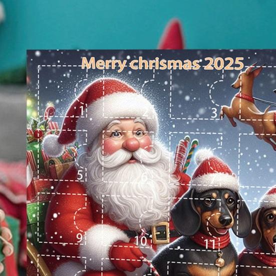 Vánoční adventní kalendář Jezevčík 2025 Odpočítávání 24 dní do Vánoc Dekorace Sběratelská 2D akrylová závěsná sada s přívěsky psa na domácí dekoraci