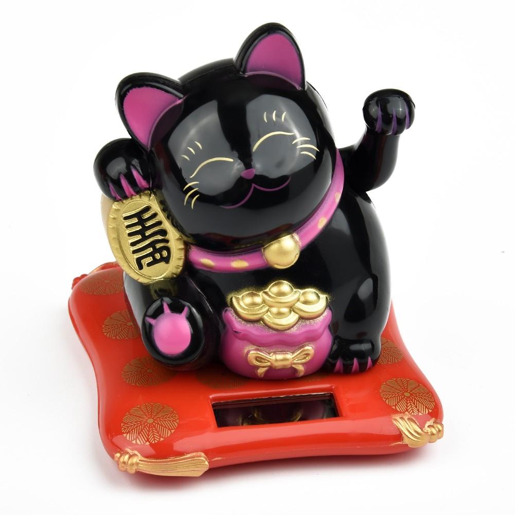 1pc Solar Powered Maneki Neko Lucky Cat Welcoming Chinese Lucky Cat Waving Hand Beckoning Fortune Cat Figurines For Home Decor