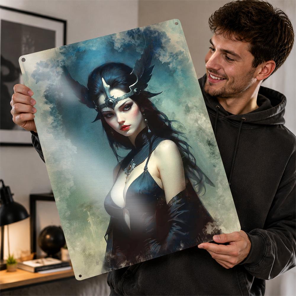 Dark Fantasy Woman Personalized D Textured Metal Poster Wall Art Vintage Tin Signs for Decoration Room Accessories Decor Luxury