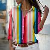 Damenbluse mit Streifenmuster Frühling Herbst Femme Büro Dame Button-Up Umlegekragen Hemden