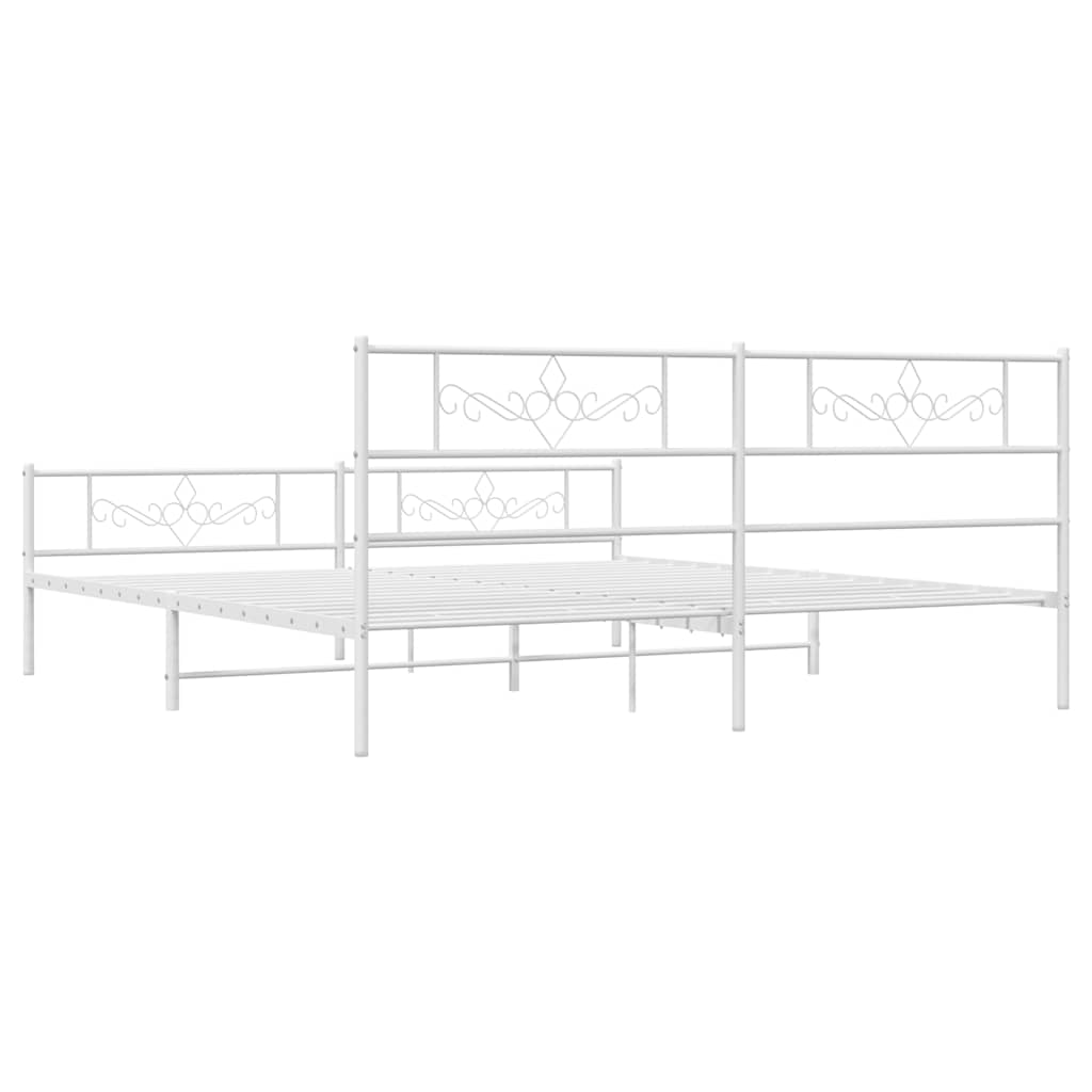 Metal Bed Frame with Headboard and Footboard White 193 x 203 cm