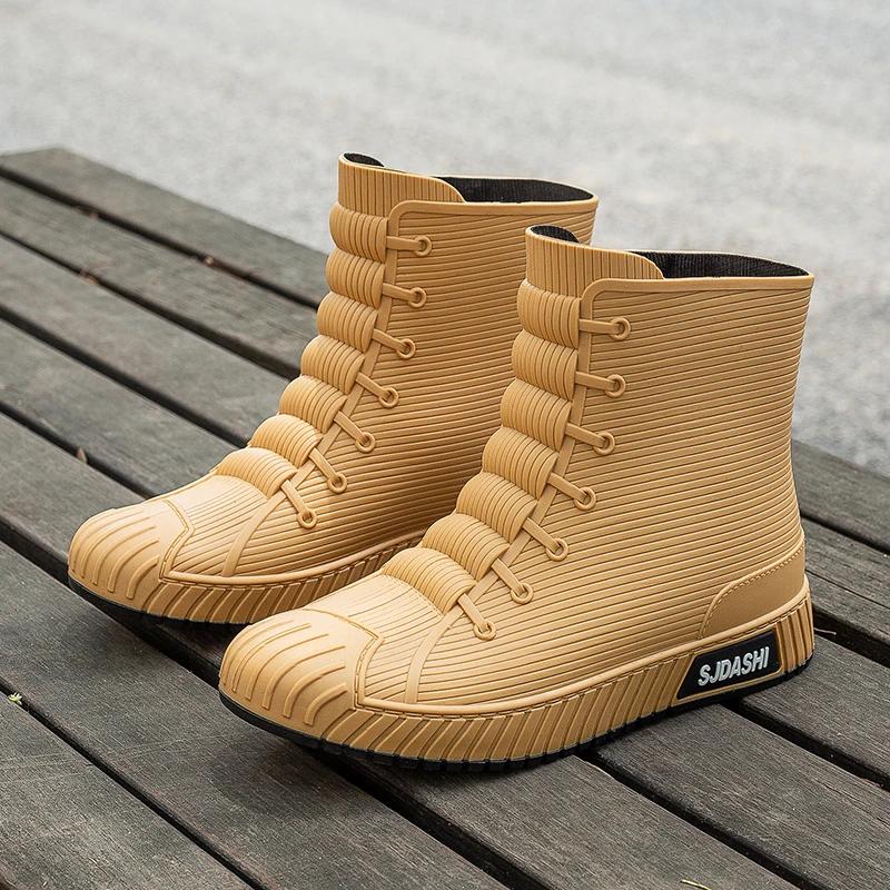 Men's Rain Boots, Four Seasons, Medium Tube Rain Shoes, Kitchen Waterproof And Anti Slip Outdoor Fishing Rubber Shoes