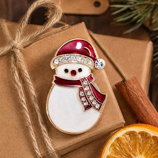 Decorative Alloy Pins Christmas Snowman Brooch, Lapel Pin with Rhinestones, Holiday Clothing Jewelry Badge for Sweaters Scarves Coats, Party