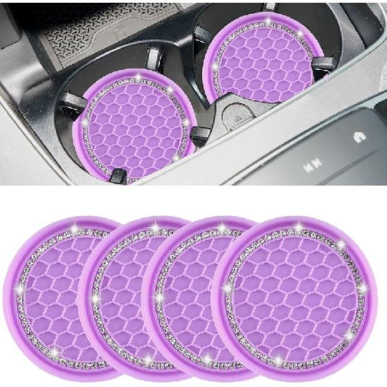 Amooca Car Cup Coaster 4 Pack Universal Non-Slip Cup Holders Ert Coasters Bling Crystal Rhinestone Car Interior Accessories Black Flower