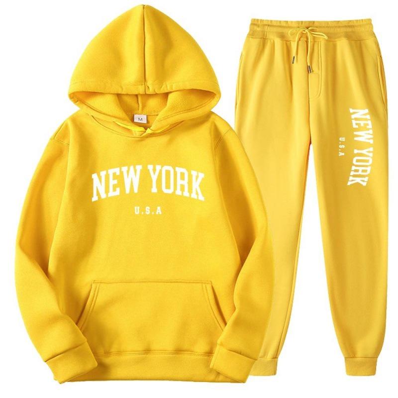 Unisex Casual Loose-Fit Hoodie Set with Letter Print Design