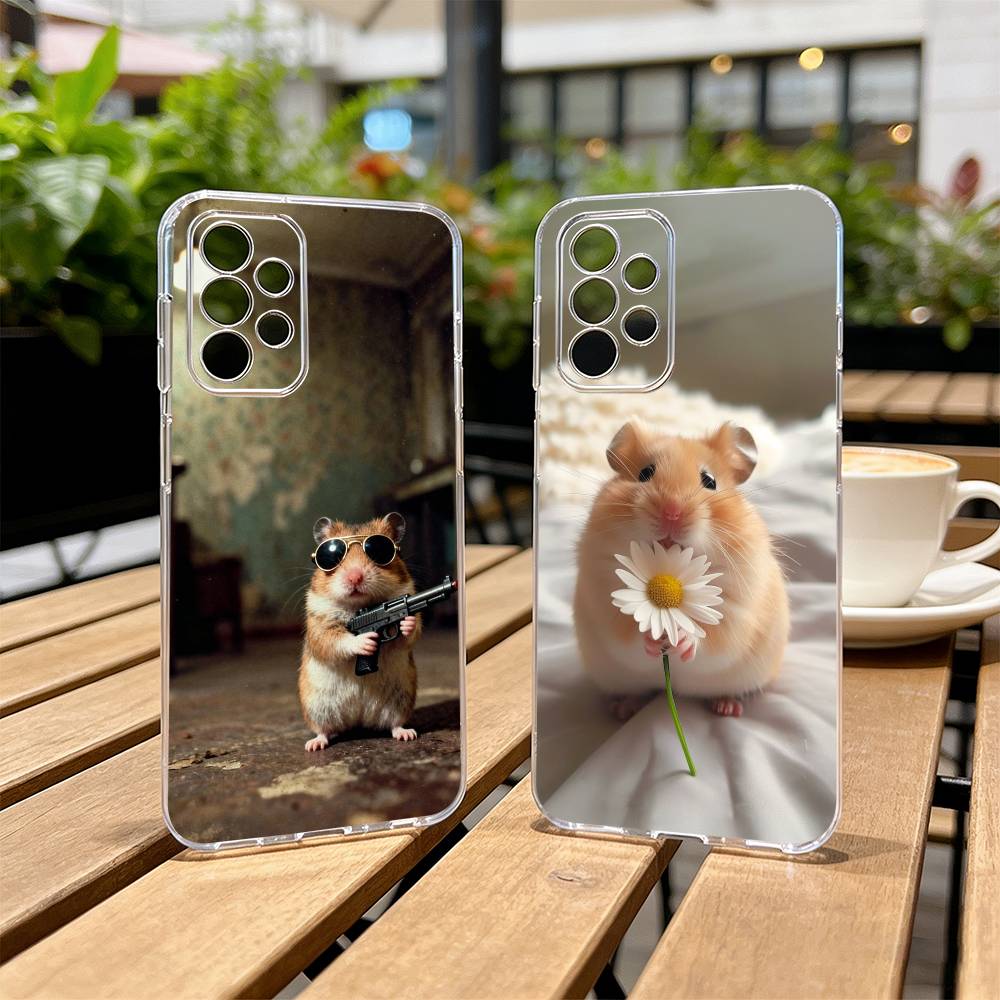 Cute Animal Fluffy Hamsters Phone Case Transparent Silicone Soft For Samsung S25,S24,S21,S22,S23,S30,Ultra,S20,Plus,Fe