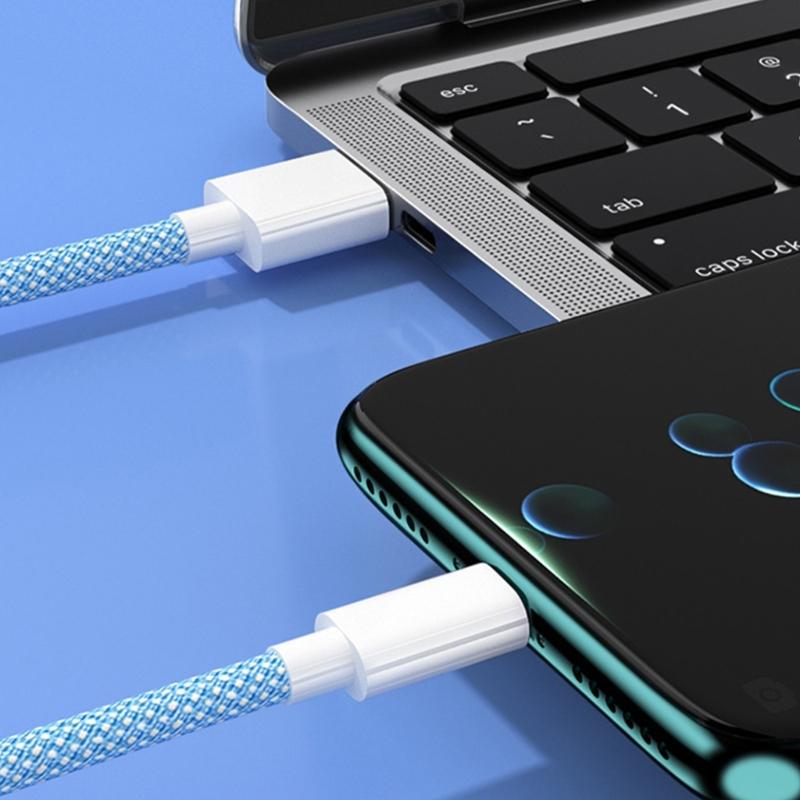 High Efficiency 2m Type C Charging Cable Power Adapter Line Wire Cord for Smartphone Earbud Braided Design Easy to Use