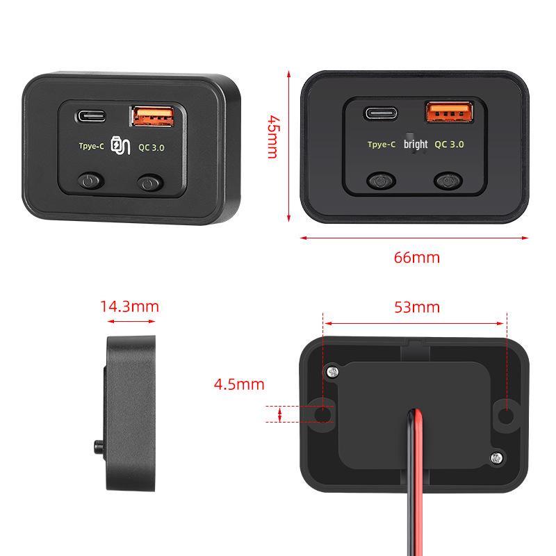 48W Dual Switch Fast Charge Car Charger with PD & QC for 12V/24V Vehicles