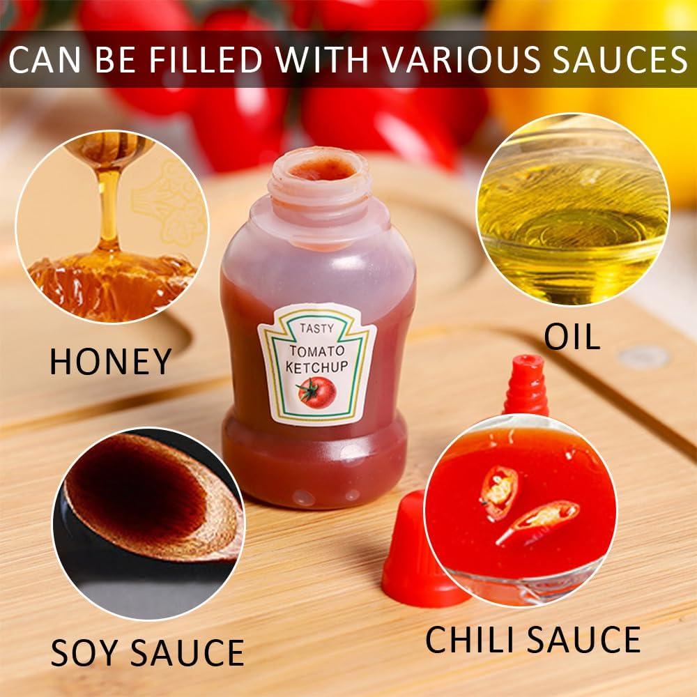 4 Mini Ketchup Bottles, Condiment Squeeze Bottles, and Plastic Containers for Refilling Salad Dressing and Ketchup, Suitable for